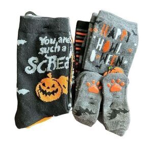 NWT Women’s 4 Pair Halloween Socks - Orange/Black - Dog Paw Socks